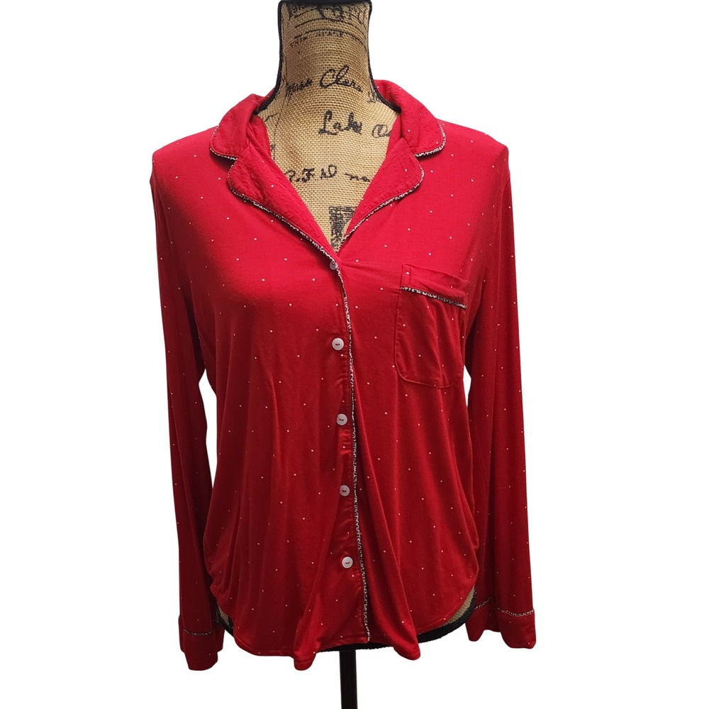 Victoria's Secret Red Polka Dot Long Sleeve Pajama Top Sleep Shirt